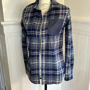Marmot Lakoda Chambray Flannel Button Up Top size XS Blue Plaid